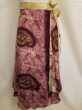 ✅Magic Wrap Silk Sari Skirt 37" Reversible Maxi Boho One Size Fits Most NWOT OS